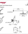 Technical diagram of Single Handle Anti Scald Tub And Shower Faucet With 9 Inch Showerhead And 14 Inch Arm And Spout Matte Black Finish