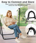 Woman reading in U Shaped Stand Hammock Chair With Cotton Swing Seat And Side Pocket, Heavy Duty Metal Frame For Indoor Outdoor Use