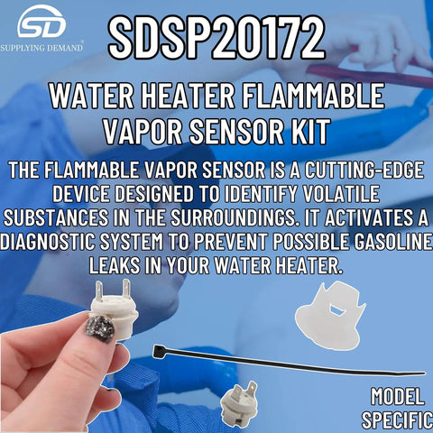Packaging of Water Heater Flammable Vapor Sensor Kit No Guesswork For Quick, Reliable Vapor Detection And Safe, Easy Operation Includes AP13450-3 Cap Plug And AP14446 6 Inch Wire Tie Helps You Confirm The Right Sensor By Serial Number.