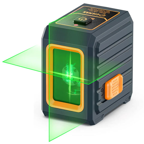 100 Foot Green Line Laser Level With Magnetic Bracket Self Leveling And Pulse Modes For Picture Hanging Home Renovation DIY And Tile Projects For Cabinets Walls And Floor Tile Installations showing its green laser and sturdy design.
