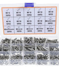 375-Piece Pro Grade 304 Stainless Steel Hex Bolts Nuts And Flat Washers Assortment Kit With Metric Threads organized in box