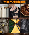 Image showing applications of the Pro Grade Heavy Duty Grommet Kit With One Quarter Inch And Three Eighths Inch Grommets: curtains, leather, shoes, bags, tents, clothing.