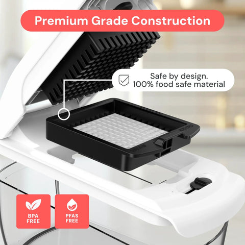 Close-up of Must Have All In One Veggie Chopper With Spiralizer And Bowl Time Saving Food Chopper blade and BPA-free materials