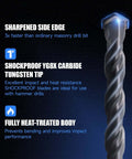 Pro Edge masonry drill bit with carbide tungsten tip and fully heat-treated body; hex shank.