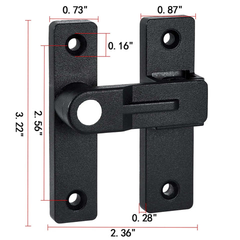 Matte Black 180 Degree Flip Latch Set For Barn Doors And Sliding Doors, Zinc Alloy, Front View with Dimensions