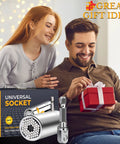 Man opening gift box with Universal Socket Tool Gift Set For Men Stocking Stuffers And Dad Gifts Perfect For DIY Fans And Dope Gadget Geeks