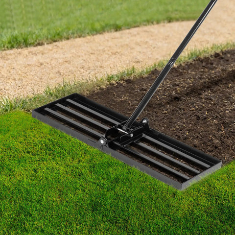 Foldable Lawn Leveling Rake With 72 Inch Adjustable Handle And Detachable Carbon Steel Head leveling lawn surface in garden