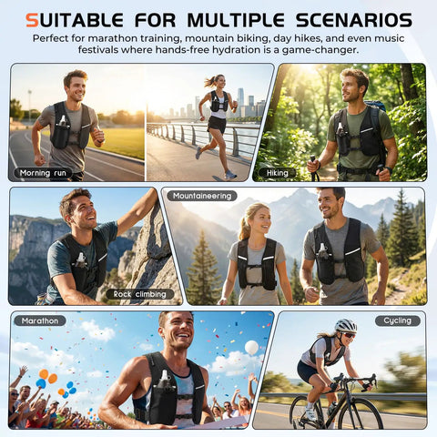 Unisex Hydration Vest With Adjustable Chest Straps, Lightweight Go-To Reflective Running Pack For multiple activities