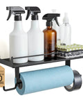 Heavy Duty Wall Mount Paper Towel Holder With Shelf For Garage, Workshop, Or Utility Room holding spray bottles and towels