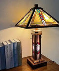Firecracker Style Tiffany Table Lamp With Wooden Base 25 Inch Tall 15 Inch Wide Handcrafted Stained Glass Desk Lamp on table