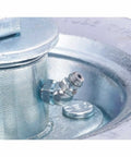 Smooth Rollin Pneumatic Wheel Caster Set Featuring Two Rigid And Two Swivel Units With Bully Proof Eight Inch Tires And Protective Donut Bumpers showing close-up of valve on wheel caster.
