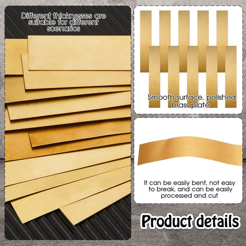 Amylove brass shim stock set, 24 pieces, 6 in length, thicknesses 0.002-0.016 in, polished brass