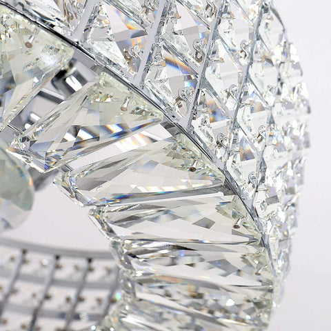 Close-up of K9 crystals on the Dope Crystal Semi Flush Mount With Five Lights For Hallways Kitchens Dining Rooms And Living Rooms Sleek Glass Prism Design For Ambient Glow And Modern Vibe G9 Bulb Required