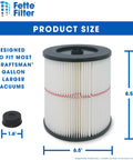 Two Pack General Purpose Replacement Cartridge Filter For Shop Vacs And Craftsman Red Stripe Vacuums, size 8.5x6.5"