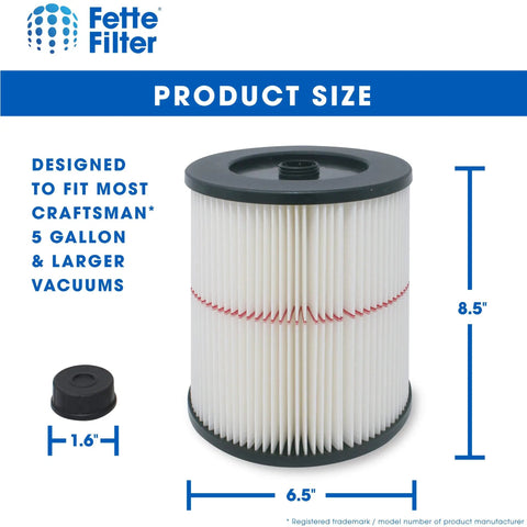 Two Pack General Purpose Replacement Cartridge Filter For Shop Vacs And Craftsman Red Stripe Vacuums, size 8.5x6.5"