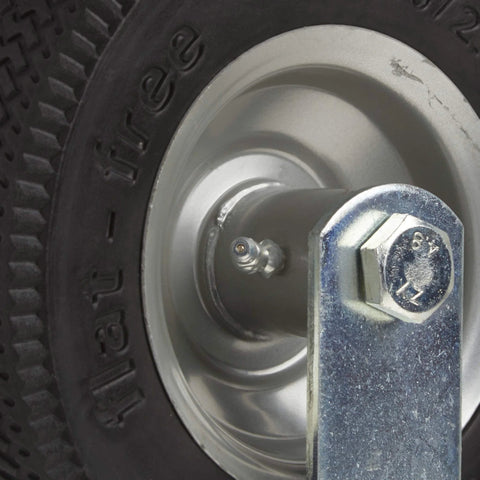 Close-up of 8 Inch Rigid Caster With Flat Free Polyurethane Foam Tire Non Marking Sawtooth Tread, showing wheel and metal mount.