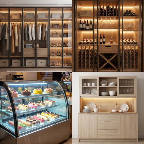 Heavy Duty Glass Door Hinge Sets With Rust Resistant Heavy Gauge Iron, Smooth Pivot Hardware For Cabinets And Shelves, Built Tough To Handle The Daily Grind Without Losing Their Edge in a modern cabinet display.
