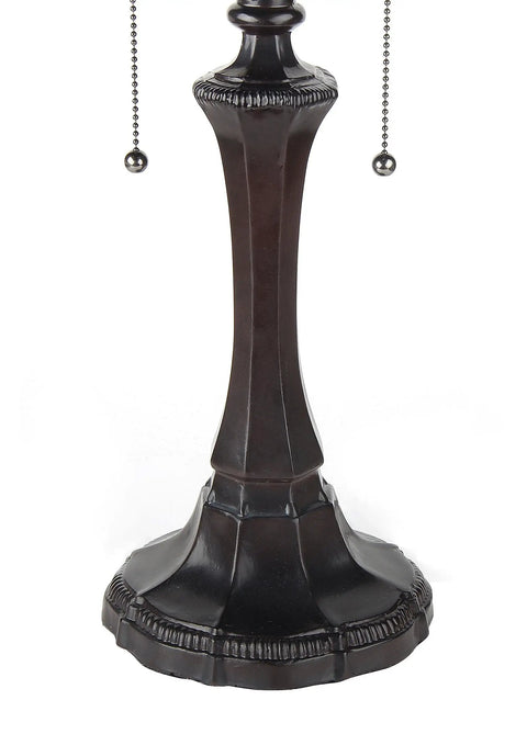 Detail of Ambrose Tiffany Style Victorian 2 Light Table Lamp With Handcrafted Glass And Metal Construction, showing the metal base.