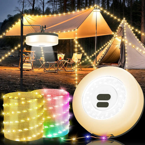 4 In 1 Camping String Light With Rechargeable Battery Thirty Two Point Eight Feet Of Hanging Waterproof Portable LED Lamp For Outdoor Patio Awning