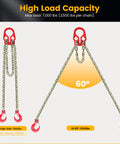 Dual-leg Grade 80 chain sling, 5/16 in x 10 ft, red grab hooks and load binder, 7,000 lb WLL