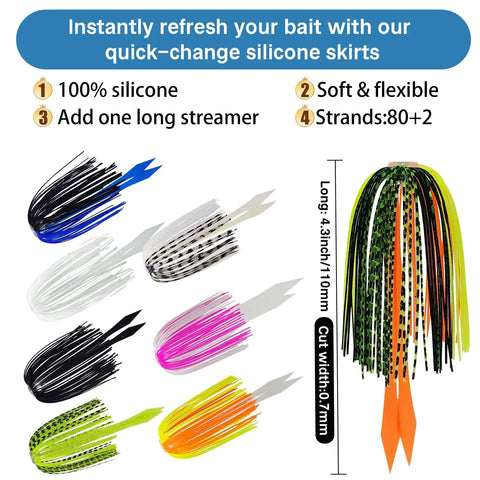 Slick Silicone Jig Skirts For Spinnerbaits And Buzzbaits With Shimmering Flakes 12 Color Bass Fishing Lure Replacement Strands.