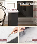 Closeup of 1.2 inch thick waterproof faux marble tabletop on Badass Eighty Three Inch Waterproof Faux Marble Kitchen Cart.