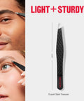 Precision Slant Tip Tweezer For Easy Hair Removal, Stainless Steel Grooming Tool shown removing eyebrow hairs