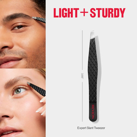 Precision Slant Tip Tweezer For Easy Hair Removal, Stainless Steel Grooming Tool shown removing eyebrow hairs