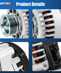 Close-up of High Output Alternator Replacement For Chevy Suburban Tahoe Blazer Astro S10 1500 2500 3500 GMC Isuzu Cadillac Escalade 4.3L 5.0L 5.7L 7.4L V8 1996 1997 1998 1999 2000 2001 2002 ADR0089 40012098 showing copper windings and pulley.