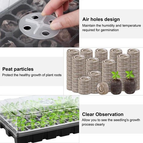 Hand adjusting air holes on Three Pack No Brainer Seed Starter Tray Kit With 120 Cells Humidity Dome And Base Includes 120 Peat Pellets 100 Plant Labels Two Garden Tools Plastic Plant Growing Trays For Easy Seed Germination And Home Garden Planting Black