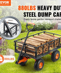 Heavy Duty Steel Garden Dump Cart That Hauls Big Loads With Eight Hundred Eighty Pound Capacity and logs in yard