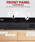 Close-up of front panel controls on 5.2 Channel Hi Fi Home Theater Receiver With 1000W Peak Power Wireless Bluetooth 4K Ultra HD Pass Through MP3 USB DAC Immersive Surround Sound Amplifier For Movie Nights And Party Vibes