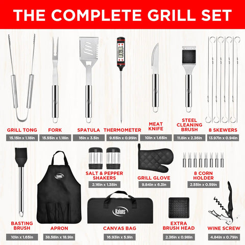 Heavy Duty Stainless Steel 30 Piece Grill Set With Meat Thermometer Case And Apron Perfect For Outdoor Barbecues Dad Gift