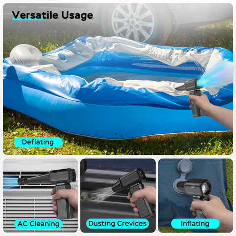 Electric Portable Air Duster With Brushless Motor 200000 RPM Peak 58 Meters Per Second Wind used for pool deflating and cleaning.