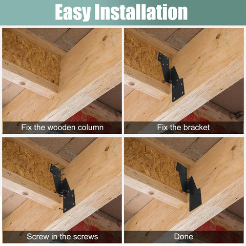 30 Pack Heavy Duty Hurricane Ties Black Powder Coated For Wood Sheds Roofs And Framing installation steps showing securing process