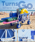 Heavy Duty Beach Wagon With 9 Inch Sand Proof Wheels And 300L Capacity Foldable Cart filled with beach gear on sand