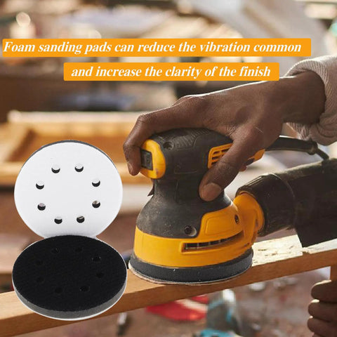 Using 32 Piece 5 Inch Pro Grade Sanding Discs Hook And Loop 8 Hole Wet Dry Sandpaper with orbital sander on wood.