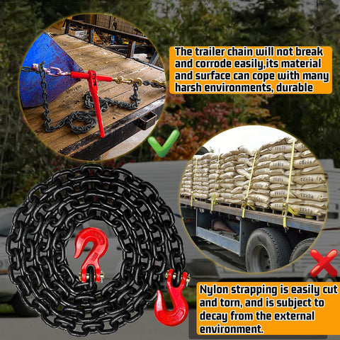 Heavy Duty Half Inch Tow Chain With Clevis Grab Hooks, Sixteen Foot Long, 12,000 Lbs Safe Working Load for tough environments