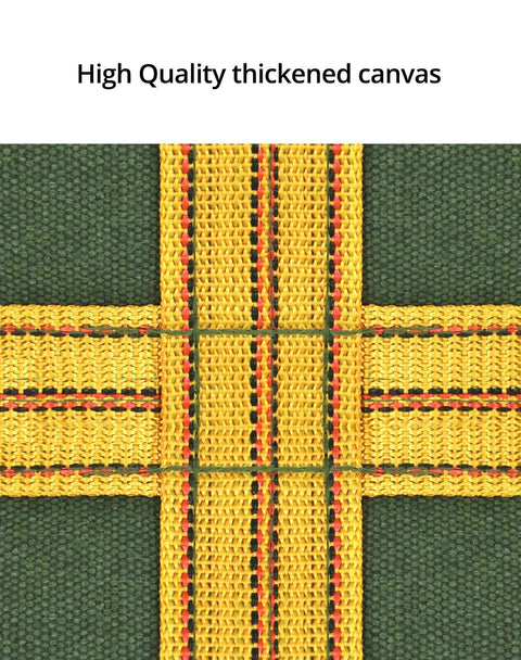 Close-up of heavy duty canvas cargo lifting pad net with thickened canvas and reinforced polyester cross for durability.