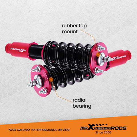 Coilovers For Honda Accord 1990-1997 Dx Ex Lx CB7 CD5 CD7 And Acura CL 1997-1999, red adjustable suspension struts with rubber top mount
