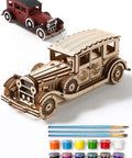 Paintable 3D Wooden Vintage Car Puzzle For Adults No Glue Required 187 Piece build, with paints and brushes