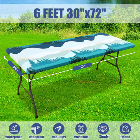 Forest Color Fitted Tablecloth For 6 Foot Folding Tables Waterproof Elastic Spandex Blend Stretch Washable Table Cover With Elastic Edges For A Snug Fit Ideal For Picnic Camping Outdoor 30 By 72 Inches