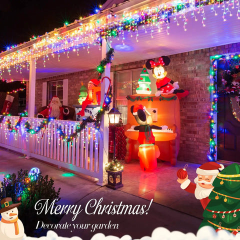 Epic 800 LED Icicle Christmas Lights Outdoor Plug In Multicolor With 160 Drops Waterproof 8 Modes on porch holiday decor