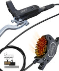 Front view of DYISLAND SD-230X MTB hydraulic disc brake set, black aluminum lever and caliper with hose and hardware