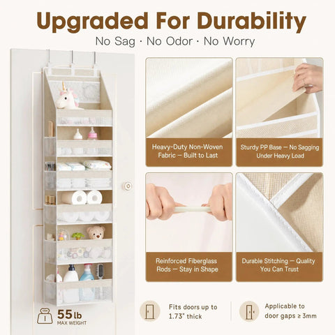 Real Deal Heavy Duty Over The Door Storage Rack With Six Tier Hanging Mesh Pockets crafted solid, showcasing durable fabric and sturdy design.