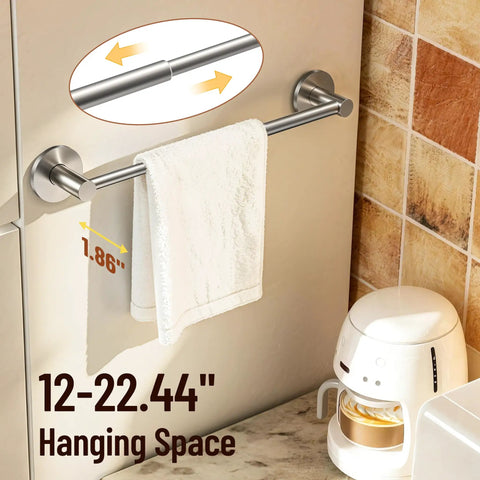 Super Strong Magnetic Towel Bar With Large Base And Hidden Magnet Design Non Slip Towel Holder For Refrigerator Dishwasher Oven And Washer Easy Grip For Quick Dry And Neat Towels, shown in kitchen on metal surface with towel