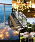 Scenic views of deck railings and garden lighting using 316 Stainless Steel Aircraft Cable Rope One Eighth Inch 7 By 7 Construction.