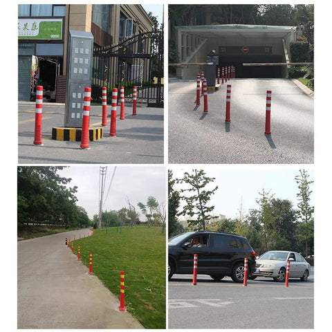 Deadly Tough Traffic Delineator Posts, 17 Inch Flexible Pu Plastic Safety Cones With High Viz Reflective Rings For Highway Street Driveway Job Sites, Bumper Guard Parking Caution Pillars With Mounting Screws 5 Pack Black