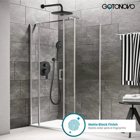 Wall-mounted 10 Inch Round Rainfall Shower Head Kit With 3 Modes And 6 Function Handheld Spray in Matte Black bath setup