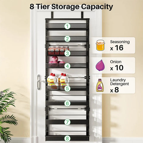 Eight Tier Over The Door Organizer With Adjustable Baskets For Bathroom Closet Storage Heavy Duty Hanging Rack Black Zero Hustle Setup Saves Major Square Footage And Keeps Your Entire Home Looking Crisp